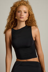 Asymmetric Ruched Mock Neck Tank