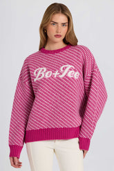 Oversized Knit Sweater in Magenta Pink