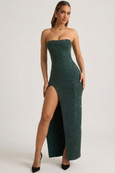 Embellished Strapless Cowl Neck Maxi Dress