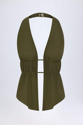 Sheer Halterneck Crop Top with Ruched Panels