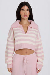 Pink Striped Cropped Knit Jumper