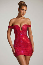 Embellished Off Shoulder Mini Dress