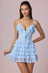 Ruffled Lace Up Mini Dress