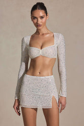 Embellished Mesh Crop Top