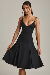 Romantic Bow Detail Lace Trim A Line Midi Dress