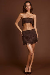 Fringed Satin Mini Skirt