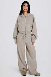 Beige Knit Wide Leg Joggers