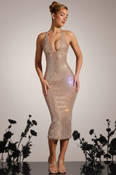 Embellished Plunge Midi Dress