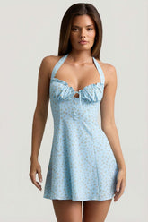 Floral Ruched Halterneck Mini Dress