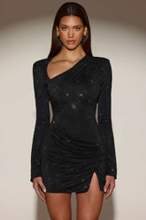Embellished Asymmetric Bodycon Mini Dress