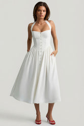 Button Detail Halterneck Midi Dress