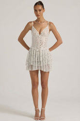 Embellished Ruffled Tiered Mini Dress