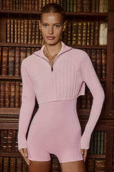 Powder Pink Ribbed Cropped Jumper