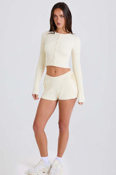 Ribbed Knit Tie Waist Shorts