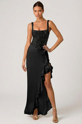 Embellished Corset Gown with Ruffle Trim