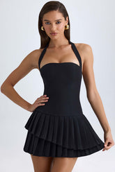 Asymmetric Layered Halterneck Mini Dress