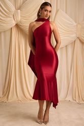 Asymmetric Scarf Detail Red Dress