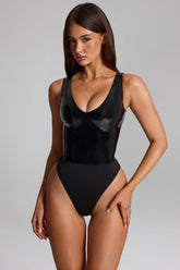 Plunge Neck Vinyl Bodysuit