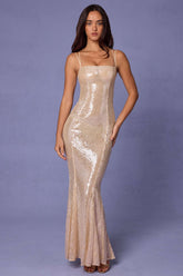 Embellished Square Neck Lace Gown