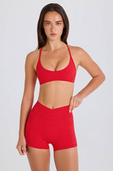 Strawberry Red Active Shorts with Crossover Waist