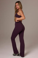 Plum Ruched Flared Trousers
