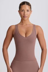Mocha V Neck Active Tank Top