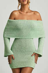 Off Shoulder Boucle Mini Dress