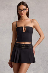 Belted Pleated Mini Skirt