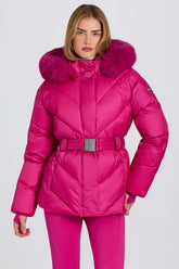 Pink Faux Fur Hood Ski Jacket