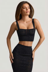 Pointelle Knit Square Neck Crop Top