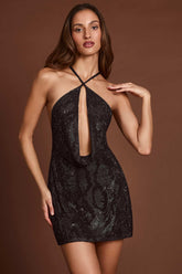 Embellished Halter Mini Dress