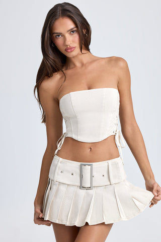 Pleated Denim Mini Skirt with Belt