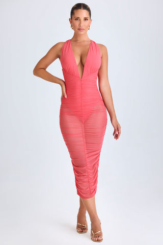 Ruched Plunge Midi Dress