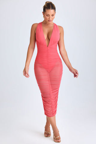 Ruched Plunge Midi Dress