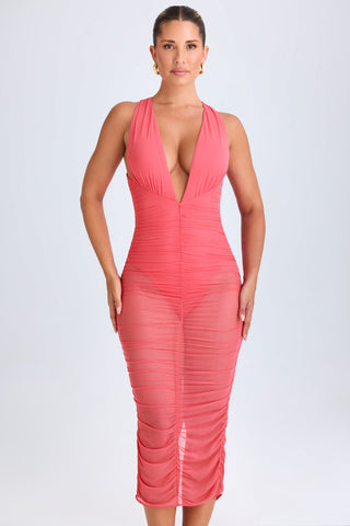 Ruched Plunge Midi Dress