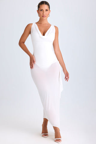 Ruffle Trim Cowl Neck Midi Dress