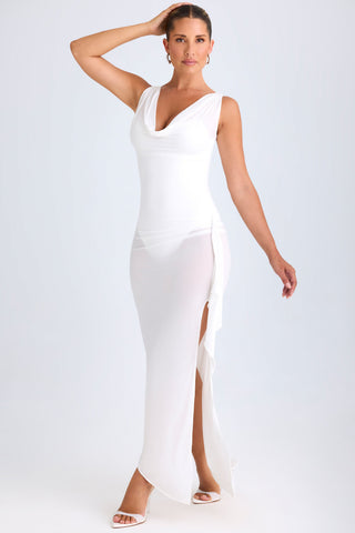 Ruffle Trim Cowl Neck Midi Dress