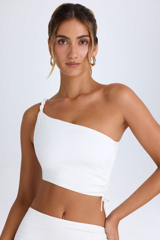 Asymmetric Ruching Satin Crop Top