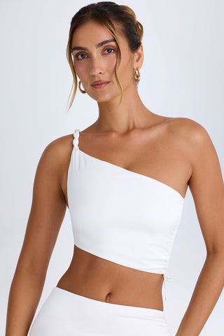 Asymmetric Ruching Satin Crop Top