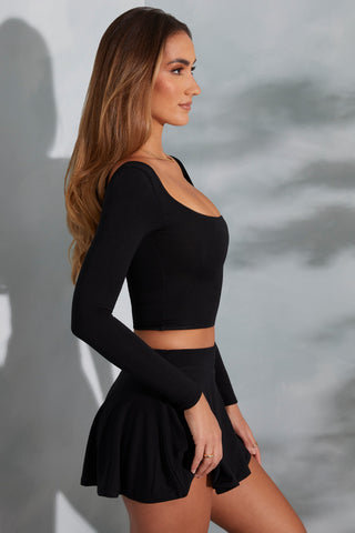 Rounded Square Neck Long Sleeve Crop Top