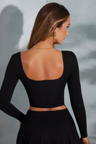 Rounded Square Neck Long Sleeve Crop Top