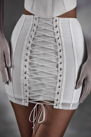 Lace Up Mesh Mini Skirt