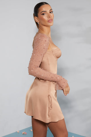 Embellished Sleeve A Line Mini Dress