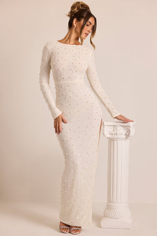 Pearl Embellished Backless Maxi Dress