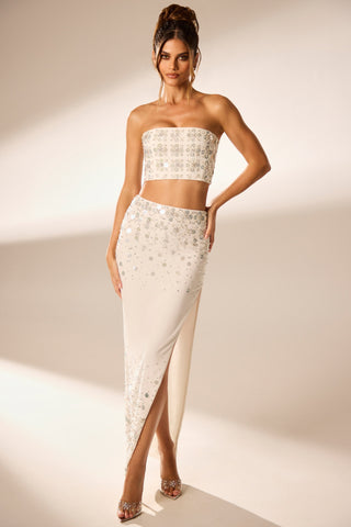 Embellished Maxi Skirt with High Slit