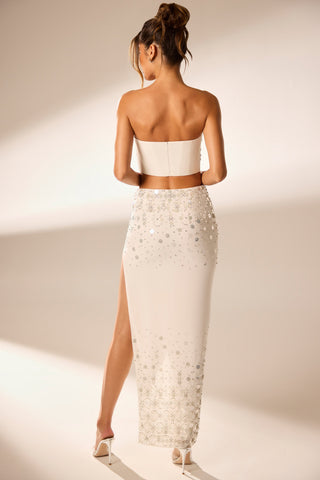 Embellished Maxi Skirt with High Slit