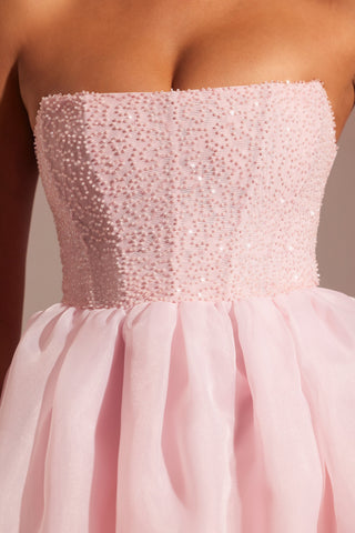 Rosette Embellished Corset Tulle Skirt Midi Dress