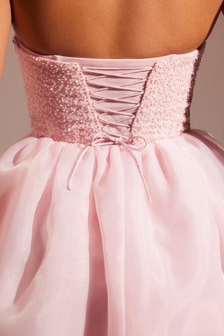 Rosette Embellished Corset Tulle Skirt Midi Dress