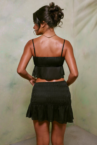 Shirred Crinkle Mini Skirt with Thigh Split