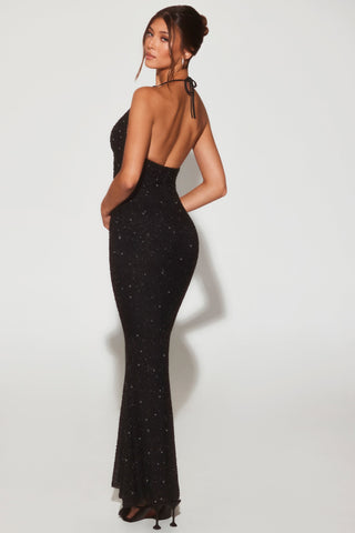 Embellished Plunge Halter Evening Gown